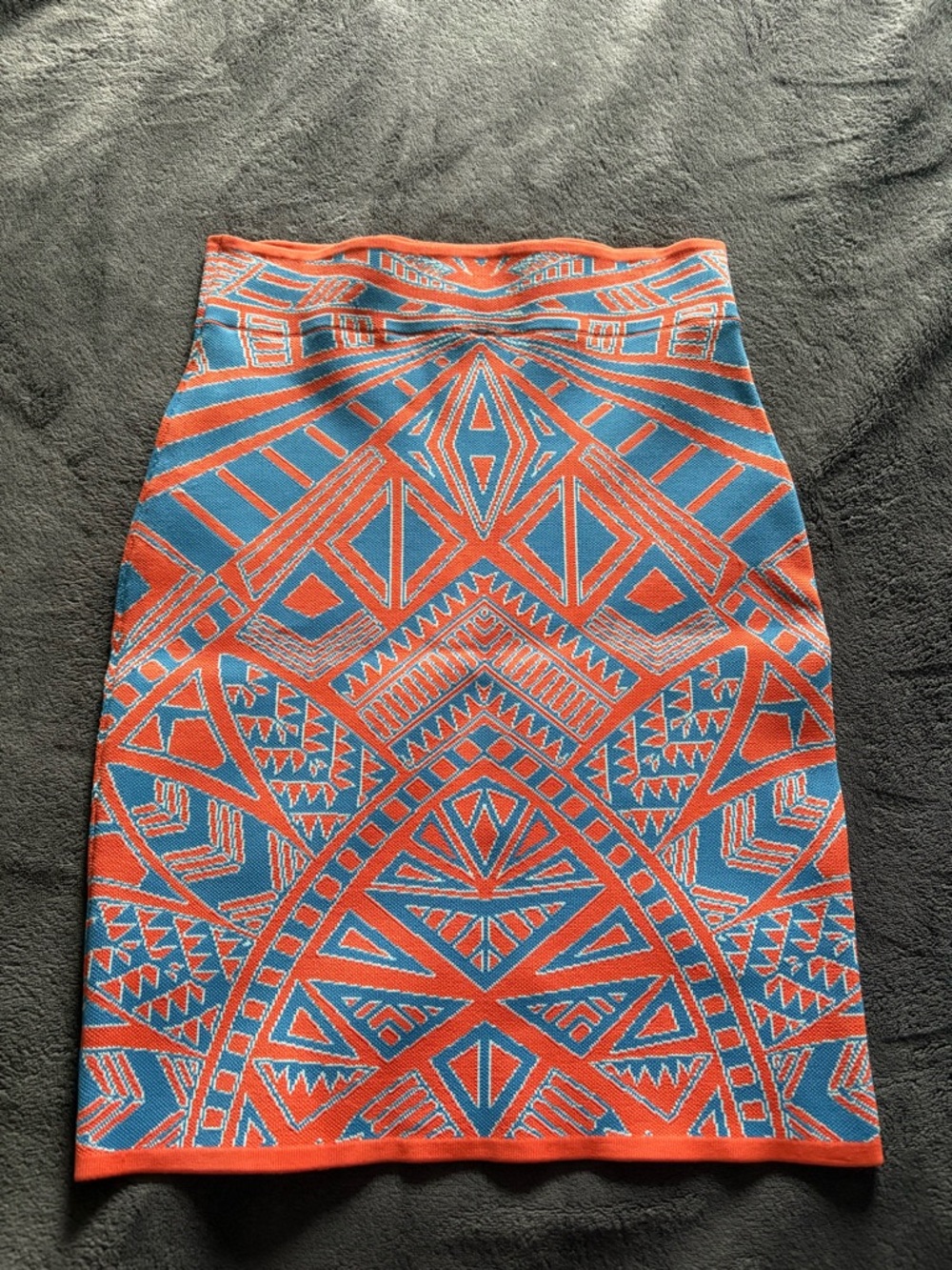 BCBGMaxAzria Orange & Teal Geometric Pencil Skirt